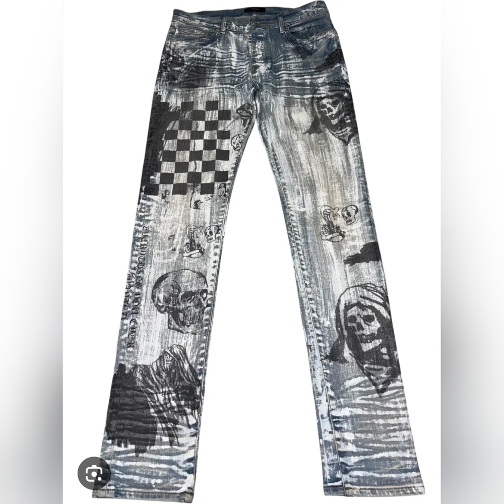 Amiri Wes Lang Sketch Jeans Painted graphic logo skeleton